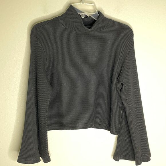 Monrow Brushed Rib Mock Neck Top Faded Black Size Large New - Picture 4 of 16